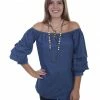 Scully Women's Cabbage Sleeve Off Shoulder Top Blue 1 Scully Women's Cabbage Sleeve Off Shoulder Top Blue -Scully Shop 2000281288 400 P1
