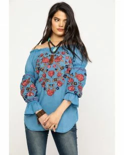 Honey Creek By Scully Women's Avalanche Peasant Blouse Blue