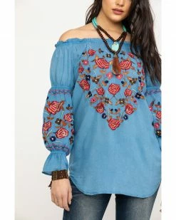 Honey Creek By Scully Women's Avalanche Peasant Blouse Blue -Scully Shop 2000281312 400 P4
