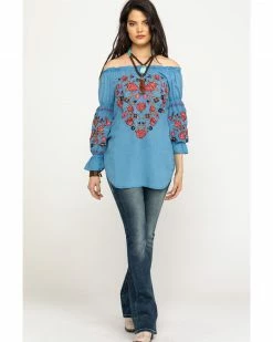 Honey Creek By Scully Women's Avalanche Peasant Blouse Blue -Scully Shop 2000281312 400 P6