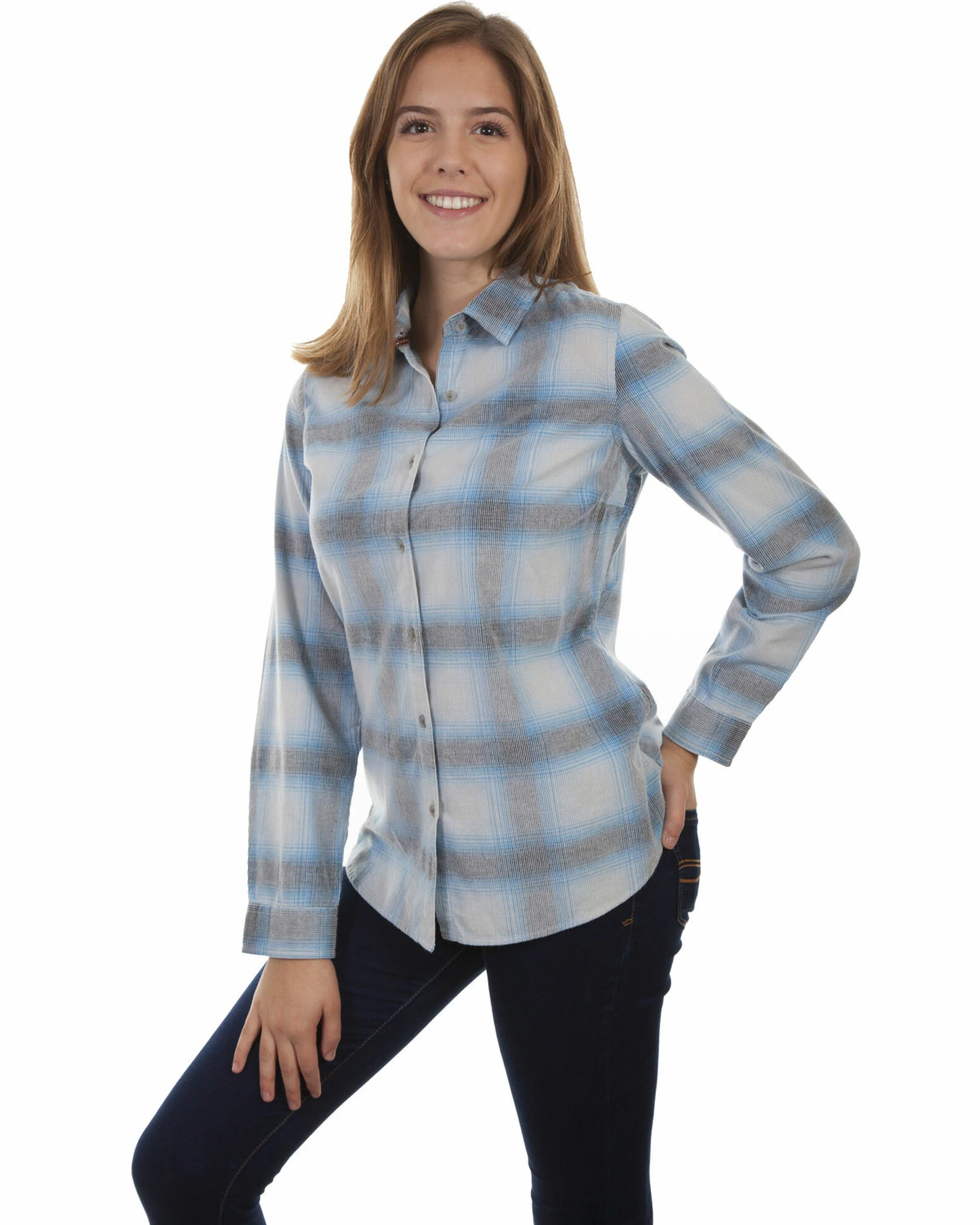 Honey Creek By Scully Women's Blue Corduroy Plaid Long Sleeve Top 3 Honey Creek By Scully Women's Blue Corduroy Plaid Long Sleeve Top