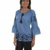 Honey Creek By Scully Women's Denim Peplum Long Sleeve Blouse Blue 2 Honey Creek By Scully Women's Denim Peplum Long Sleeve Blouse Blue -Scully Shop 2000281327 400 P1