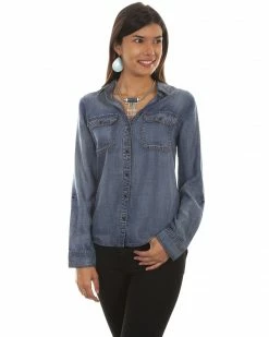 Scully Honey Creek By Sully Women's Denim Hi-Low Lace-Up Blouse Blue 7 Scully Honey Creek By Sully Women's Denim Hi-Low Lace-Up Blouse Blue -Scully Shop 2000281333 400 P1 1