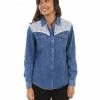 Honey Creek By Scully Women's Denim Lace Long Sleeve Western Top Blue