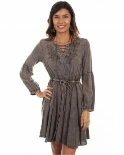 Scully Shop 41 Honey Creek By Scully Women's Acid Wash Bell Sleeve Dress Brown