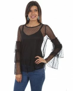 Honey Creek By Scully Women's Swiss Dot Triple Ruffle Top Black 5 Honey Creek By Scully Women's Swiss Dot Triple Ruffle Top Black -Scully Shop 2000281350 001 P1 1