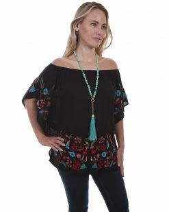 Honey Creek By Scully Women's Embroidered Cold Shoulder Blouse   Black -Scully Shop 2000281355 001 P1 1