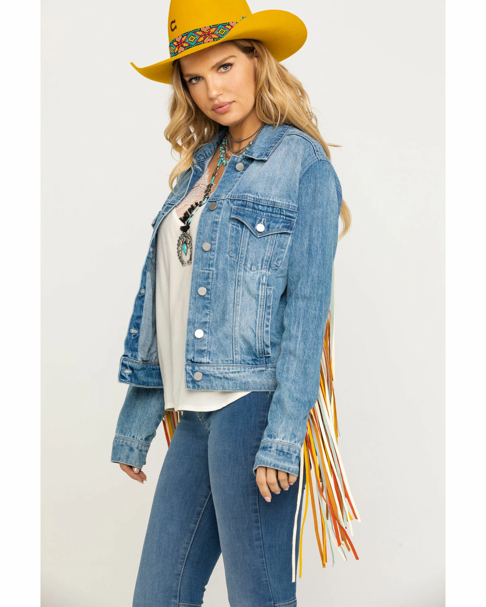 Honey Creek By Scully Women's Colorful Fringe Denim Jacket Blue 3 Honey Creek By Scully Women's Colorful Fringe Denim Jacket Blue