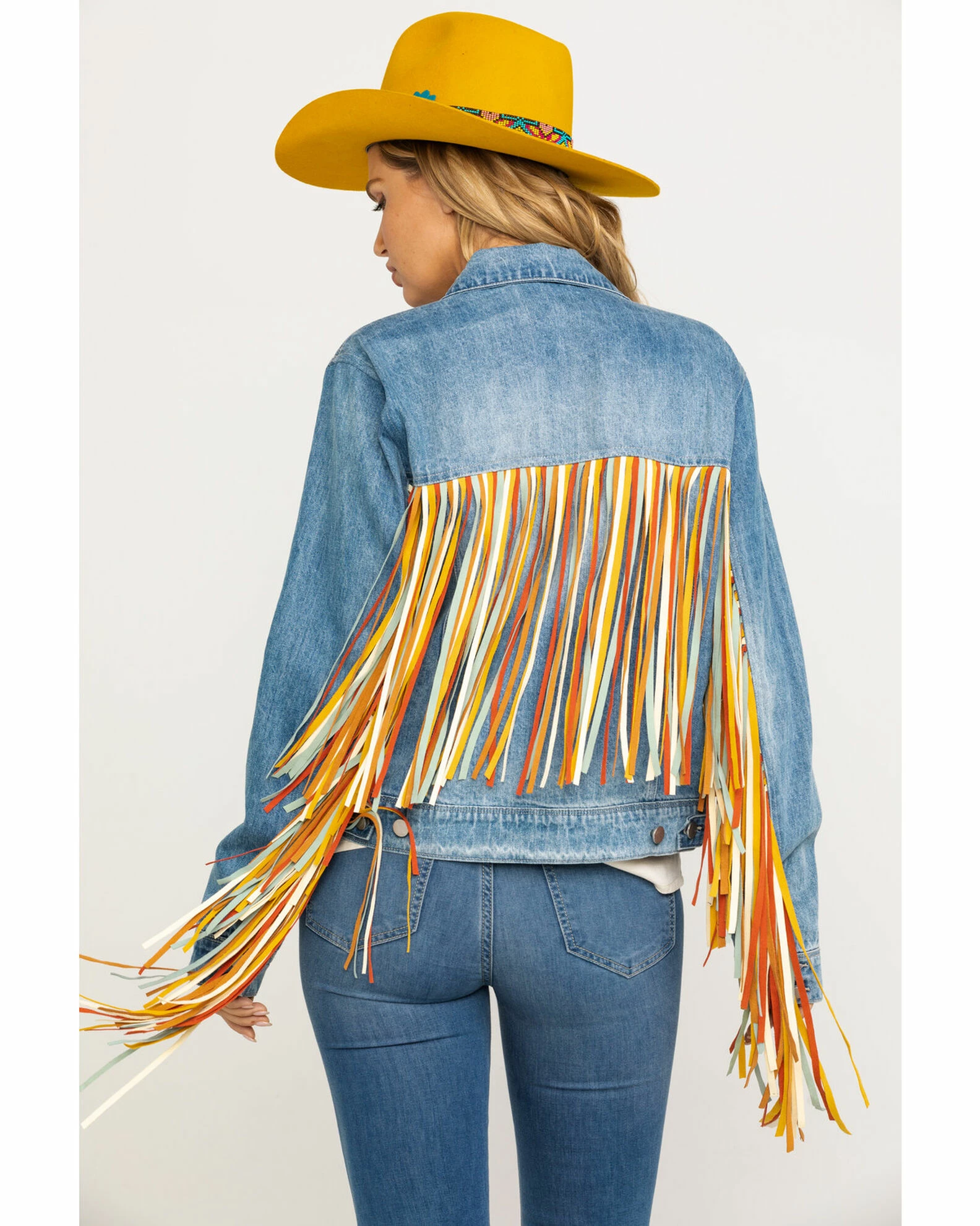Honey Creek By Scully Women's Colorful Fringe Denim Jacket Blue 4 Honey Creek By Scully Women's Colorful Fringe Denim Jacket Blue - Image 2