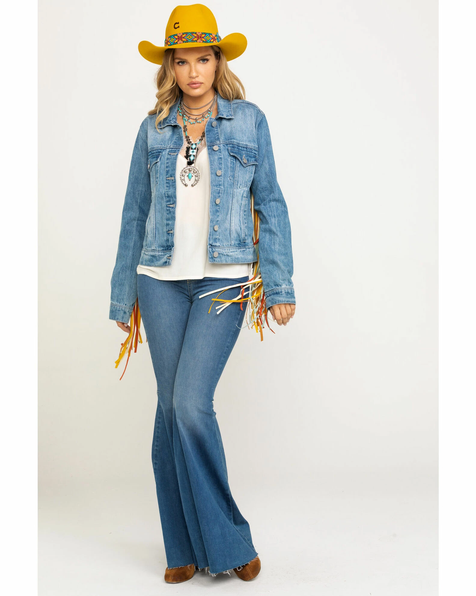 Honey Creek By Scully Women's Colorful Fringe Denim Jacket Blue 8 Honey Creek By Scully Women's Colorful Fringe Denim Jacket Blue - Image 6