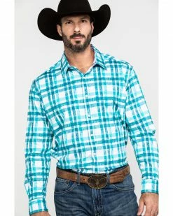Scully Signature Soft Series Men's Green Large Plaid Long Sleeve Western Shirt 