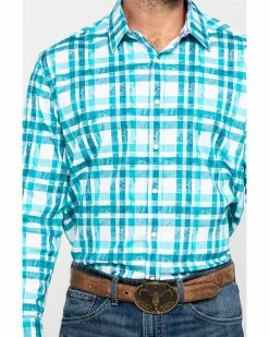 Scully Signature Soft Series Men's Green Large Plaid Long Sleeve Western Shirt  -Scully Shop 2000286280 300 P4