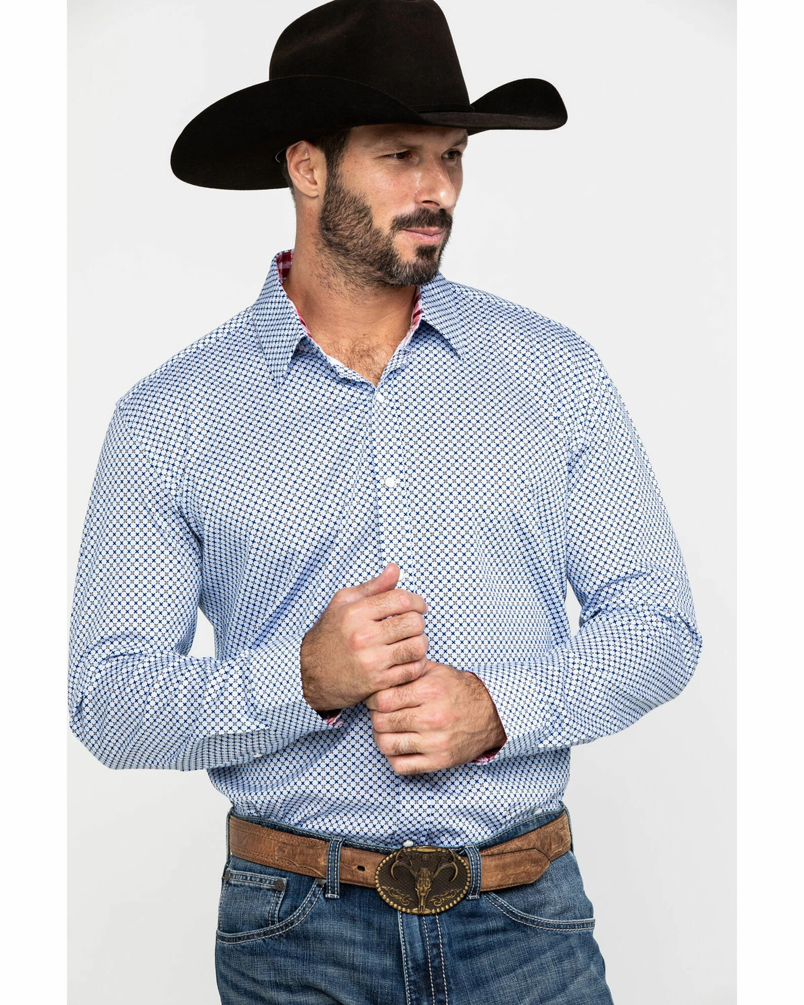 Scully Signature Soft Series Men's X Geo Print Long Sleeve Western Shirt Blue 3 Scully Signature Soft Series Men's X Geo Print Long Sleeve Western Shirt Blue