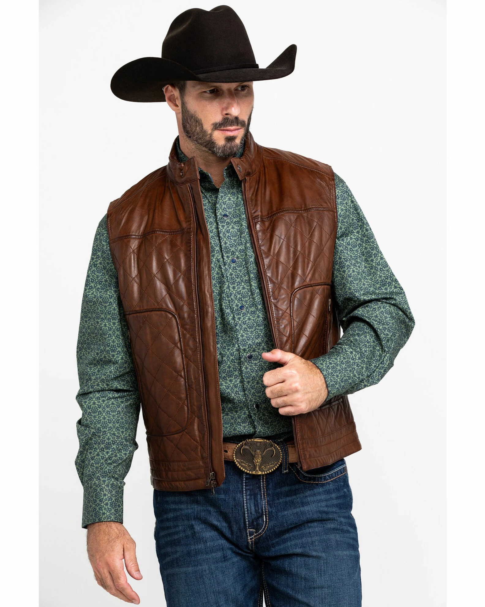 Scully Leatherwear Men's Quilted Leather Vest Brown 3 Scully Leatherwear Men's Quilted Leather Vest Brown