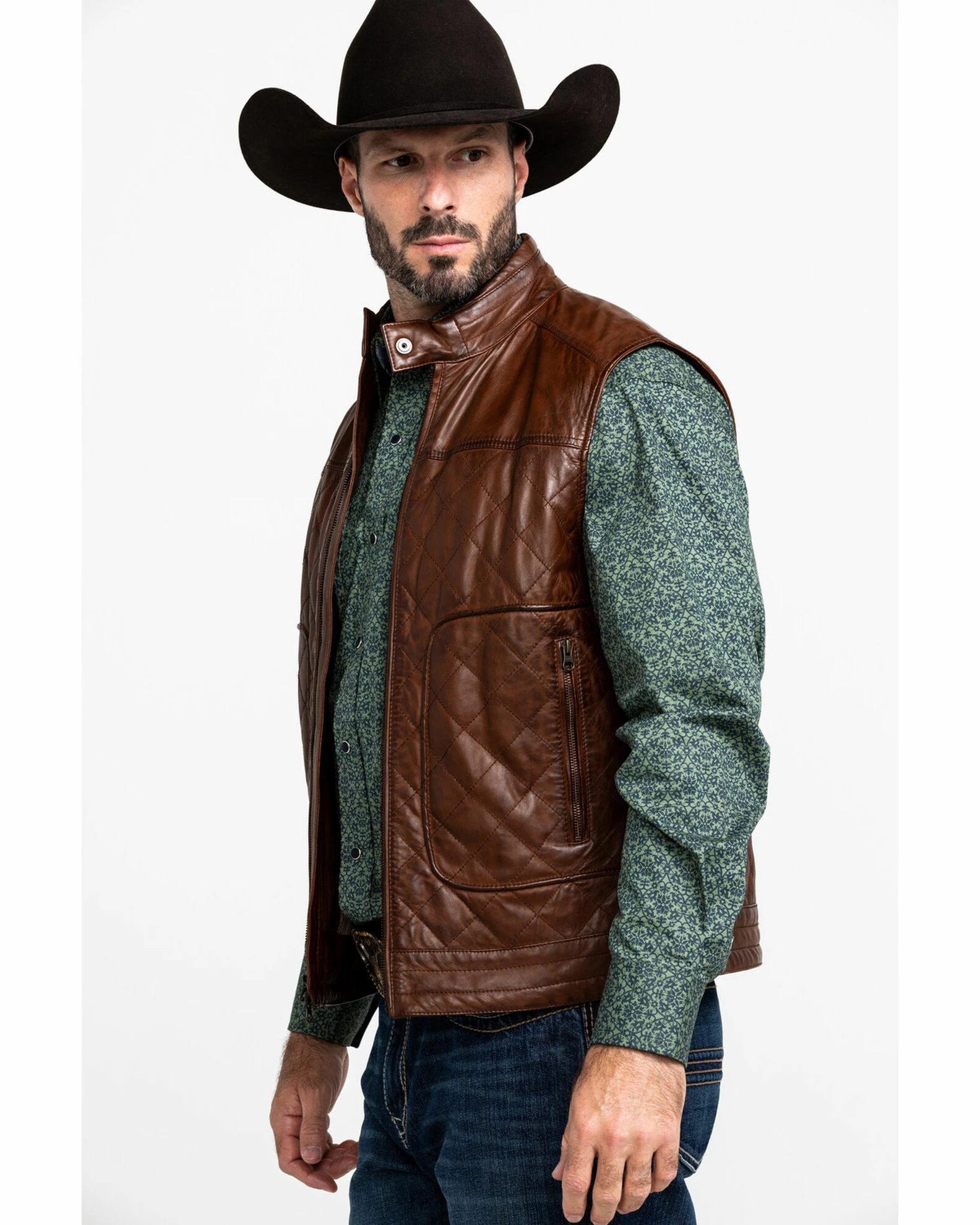 Scully Leatherwear Men's Quilted Leather Vest Brown 5 Scully Leatherwear Men's Quilted Leather Vest Brown - Image 3