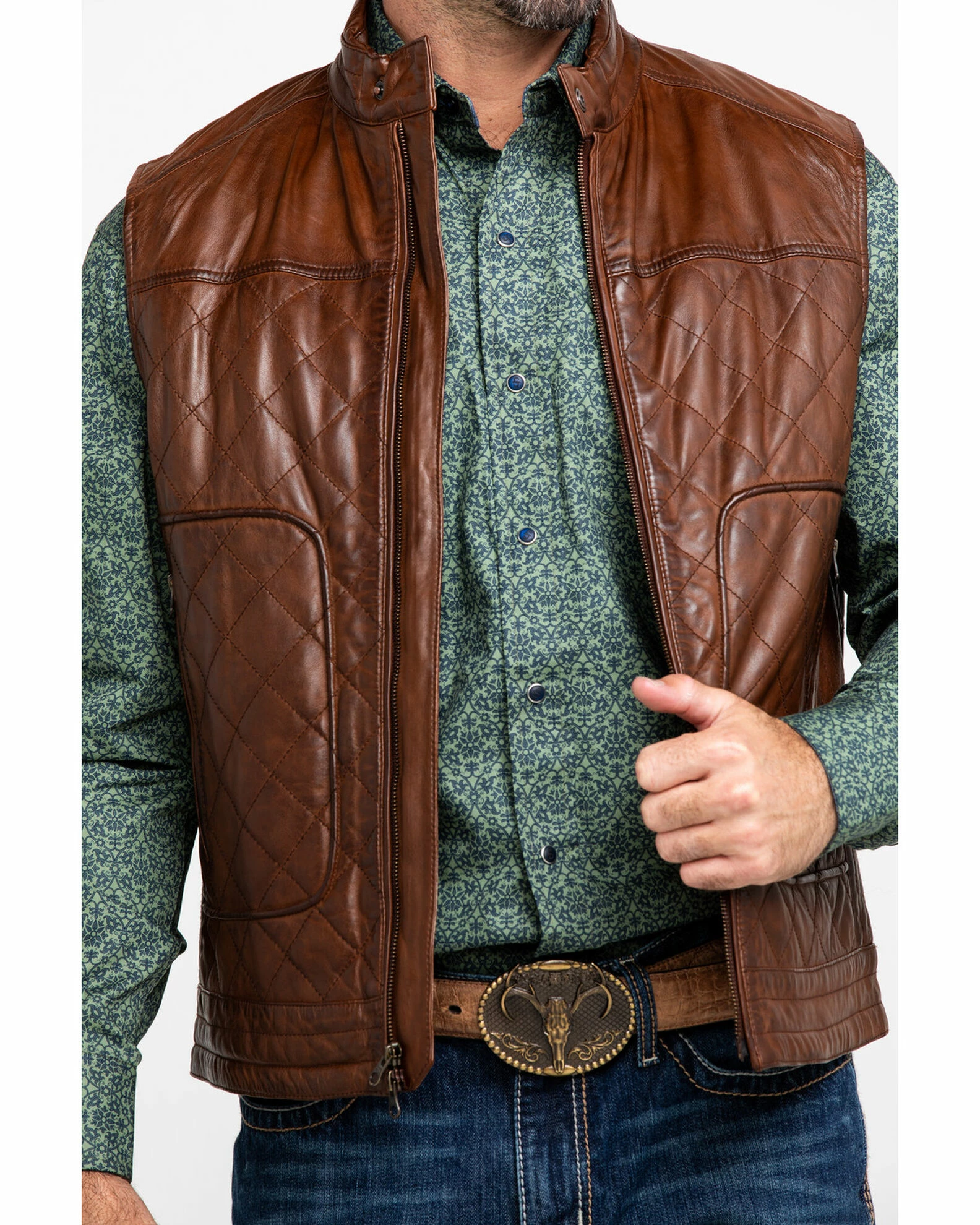 Scully Leatherwear Men's Quilted Leather Vest Brown 6 Scully Leatherwear Men's Quilted Leather Vest Brown - Image 4