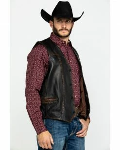 Scully Leatherwear Men's Leather Buck Stitch Vest  Brown -Scully Shop 2000286651 200 P3