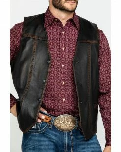 Scully Leatherwear Men's Leather Buck Stitch Vest  Brown -Scully Shop 2000286651 200 P4