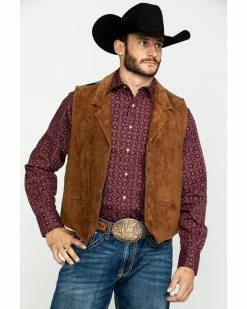 Scully Leatherwear Men's Southwestern Knit Back Suede Vest Brown