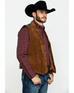 Scully Leatherwear Men's Southwestern Knit Back Suede Vest  Brown -Scully Shop 2000286657 200 P3