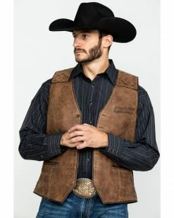 Scully Leatherwear Men's Leather Canvas Back Vest  Brown -Scully Shop 2000286660 200 P1 1