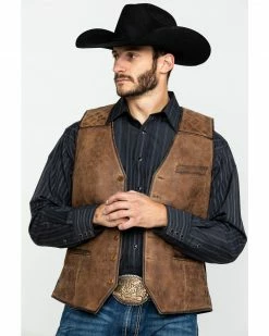 Scully Leatherwear Men's Leather Canvas Back Vest  Brown
