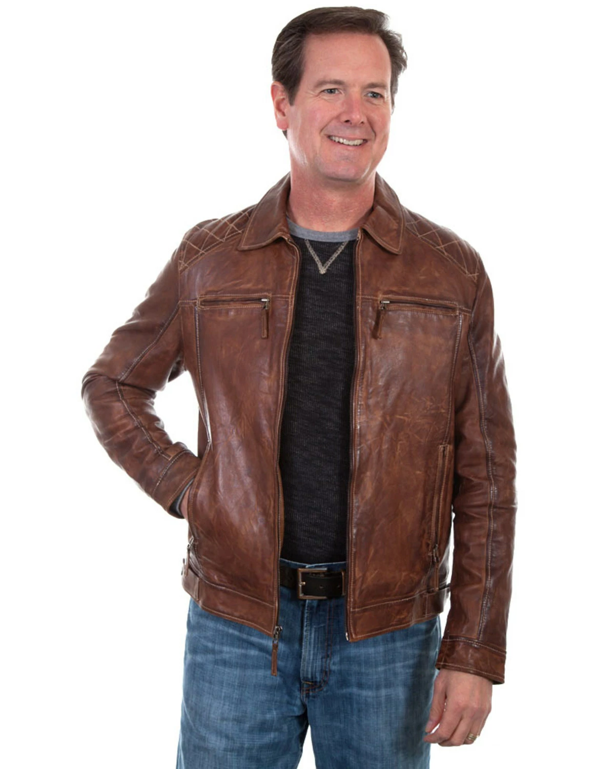 Scully Leatherwear Men's Brown Washed Lamb Leather Jacket - Big 4 Scully Leatherwear Men's Brown Washed Lamb Leather Jacket - Big - Image 2