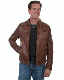 Scully Leatherwear Men's Brown Washed Lamb Leather Jacket - Tall 