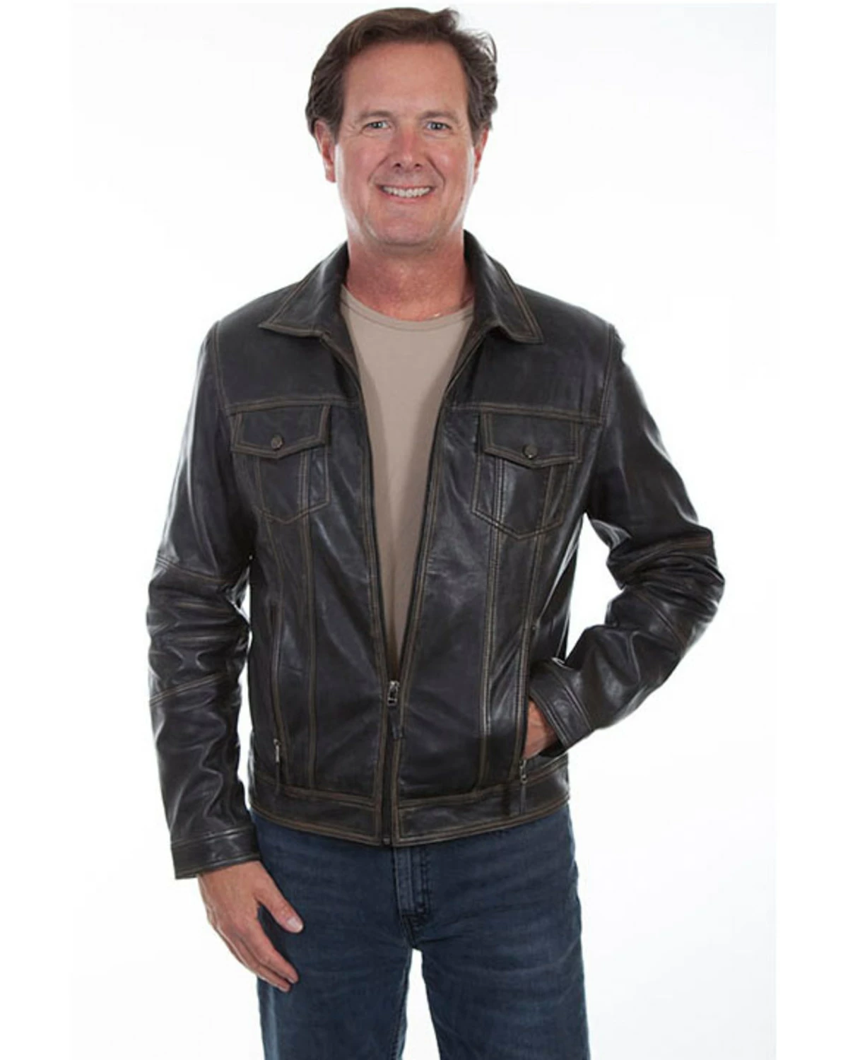 Scully Leatherwear Men's Black Vintage Leather Jacket 4 Scully Leatherwear Men's Black Vintage Leather Jacket - Image 2