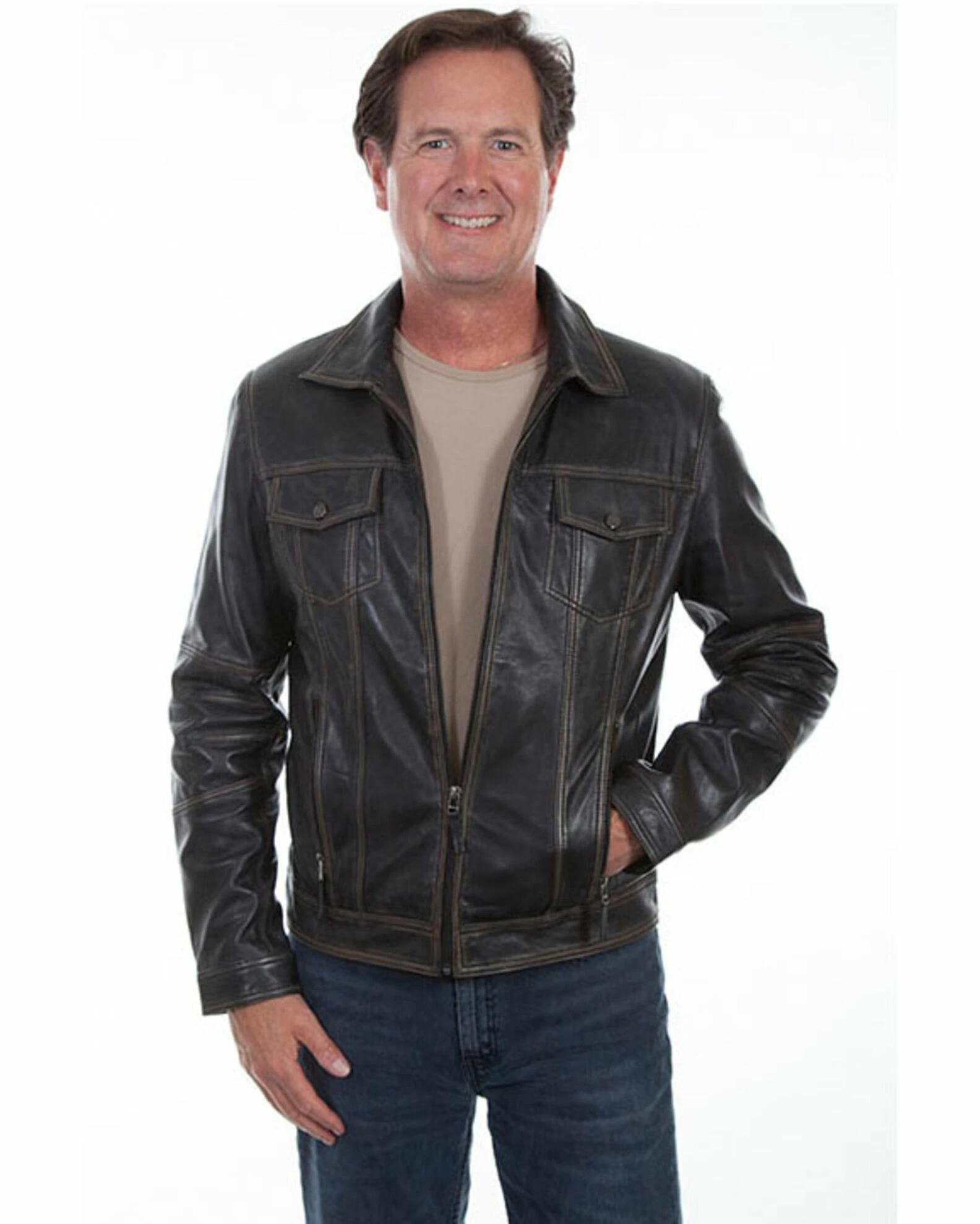 Scully Leatherwear Men's Black Vintage Leather Jacket 3 Scully Leatherwear Men's Black Vintage Leather Jacket