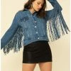 Honey Creek By Scully Women's Denim Fringe Twist Jacket  Blue