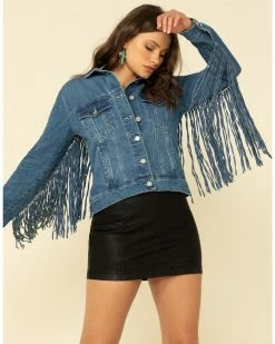 Honey Creek By Scully Women's Denim Fringe Twist Jacket  Blue