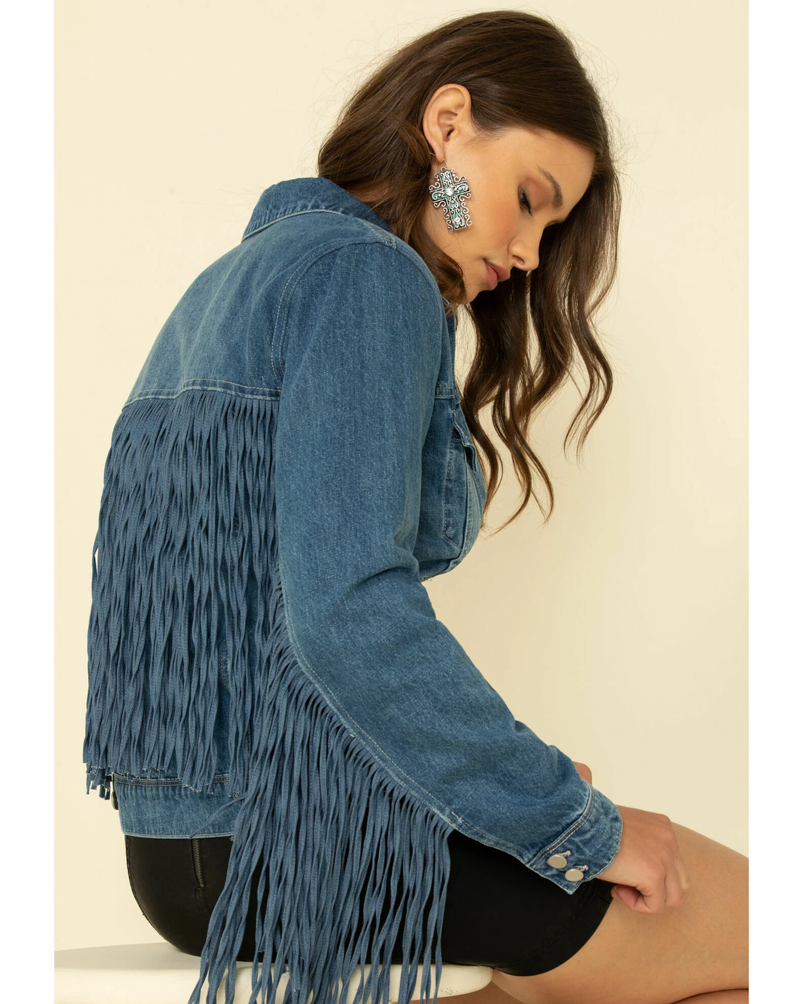 Honey Creek By Scully Women's Denim Fringe Twist Jacket Blue 7 Honey Creek By Scully Women's Denim Fringe Twist Jacket Blue - Image 5