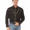 Scully Men's Black Diamond Embroidered Long Sleeve Western Shirt Black/white 2 Scully Men's Black Diamond Embroidered Long Sleeve Western Shirt Black/white -Scully Shop 2000327290 944 P1