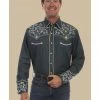 Scully Men's Denim Scroll Embroidered Long Sleeve Snap Western Shirt  Navy -Scully Shop 2000327291 410 P1