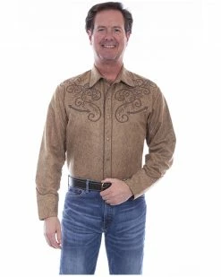 Scully Men's Tan All Over Paisley Print Embroidered Long Sleeve Snap Western Shirt 