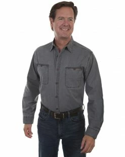 Scully Men's Vintage Slub Long Sleeve Shirt Charcoal 9 Scully Men's Vintage Slub Long Sleeve Shirt Charcoal -Scully Shop 2000329687 022 P1