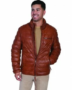 Scully Men's Horizontal Ribbed Leather Jacket Red -Scully Shop 2000329722 235 P1
