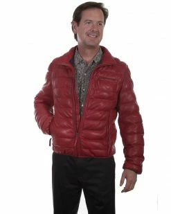 Scully Men's Horizontal Ribbed Leather Jacket Red -Scully Shop 2000329722 600 P1
