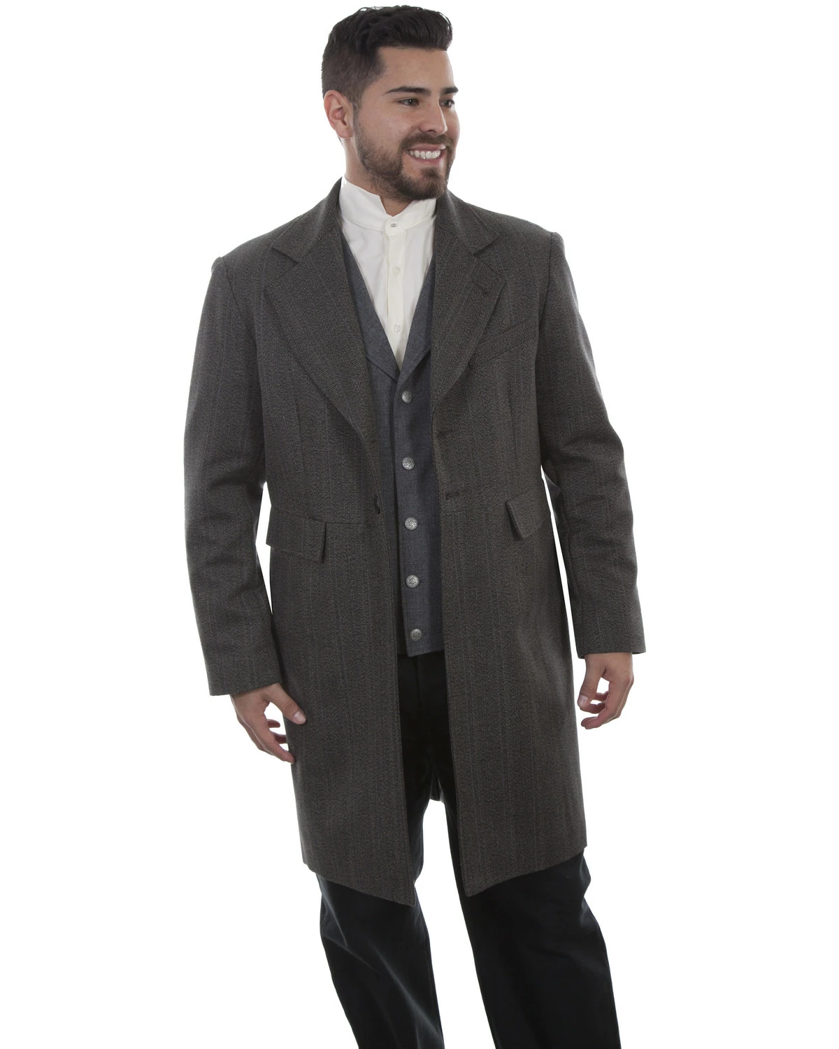 Scully Men's Leather Old West Black Striped Frock Coat 5 Scully Men's Leather Old West Black Striped Frock Coat - Image 3