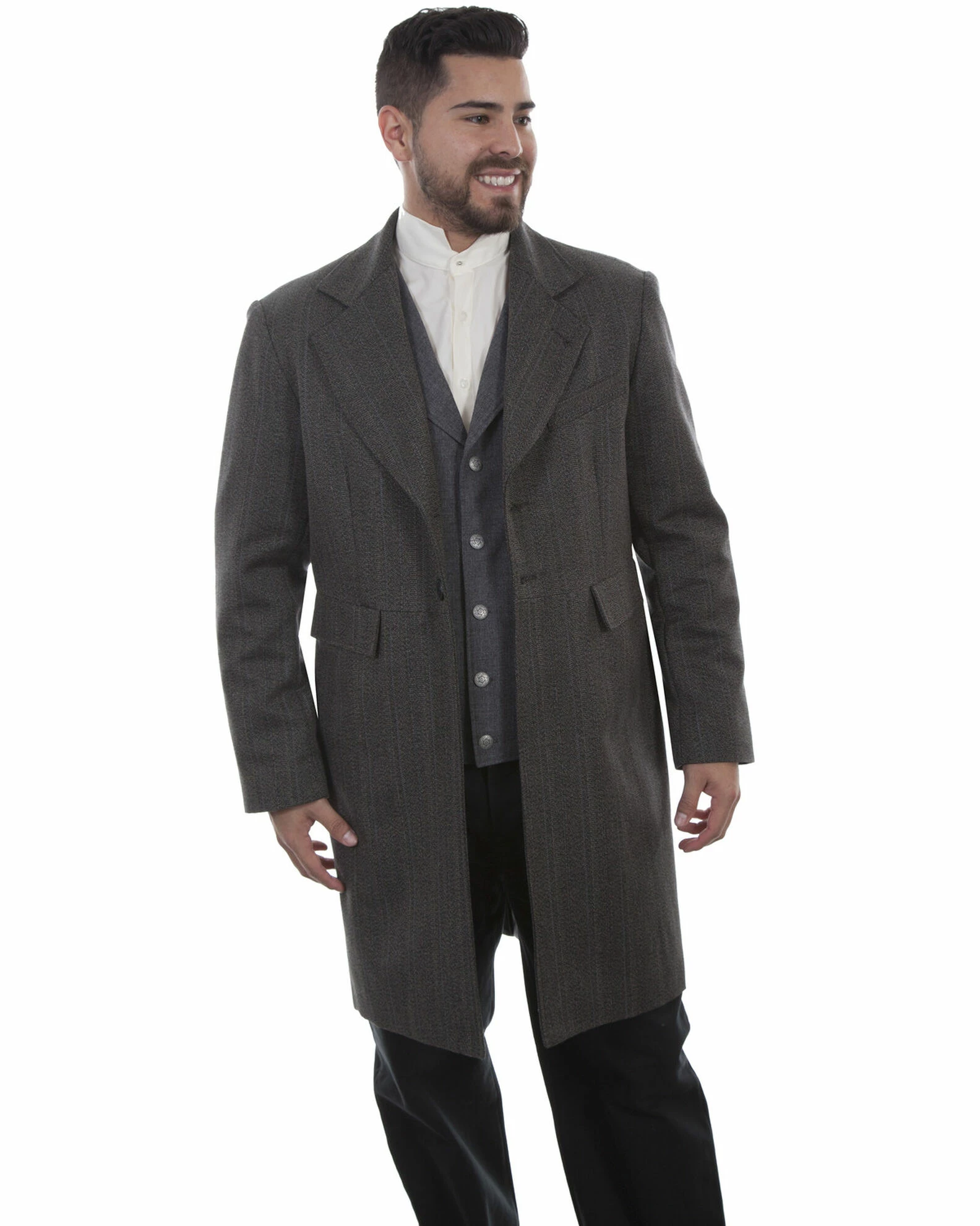 Scully Men's Leather Old West Black Striped Frock Coat 3 Scully Men's Leather Old West Black Striped Frock Coat