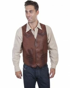 Scully Men's Classic Western Leather Vest Brown -Scully Shop 2000329741 200 P1 1
