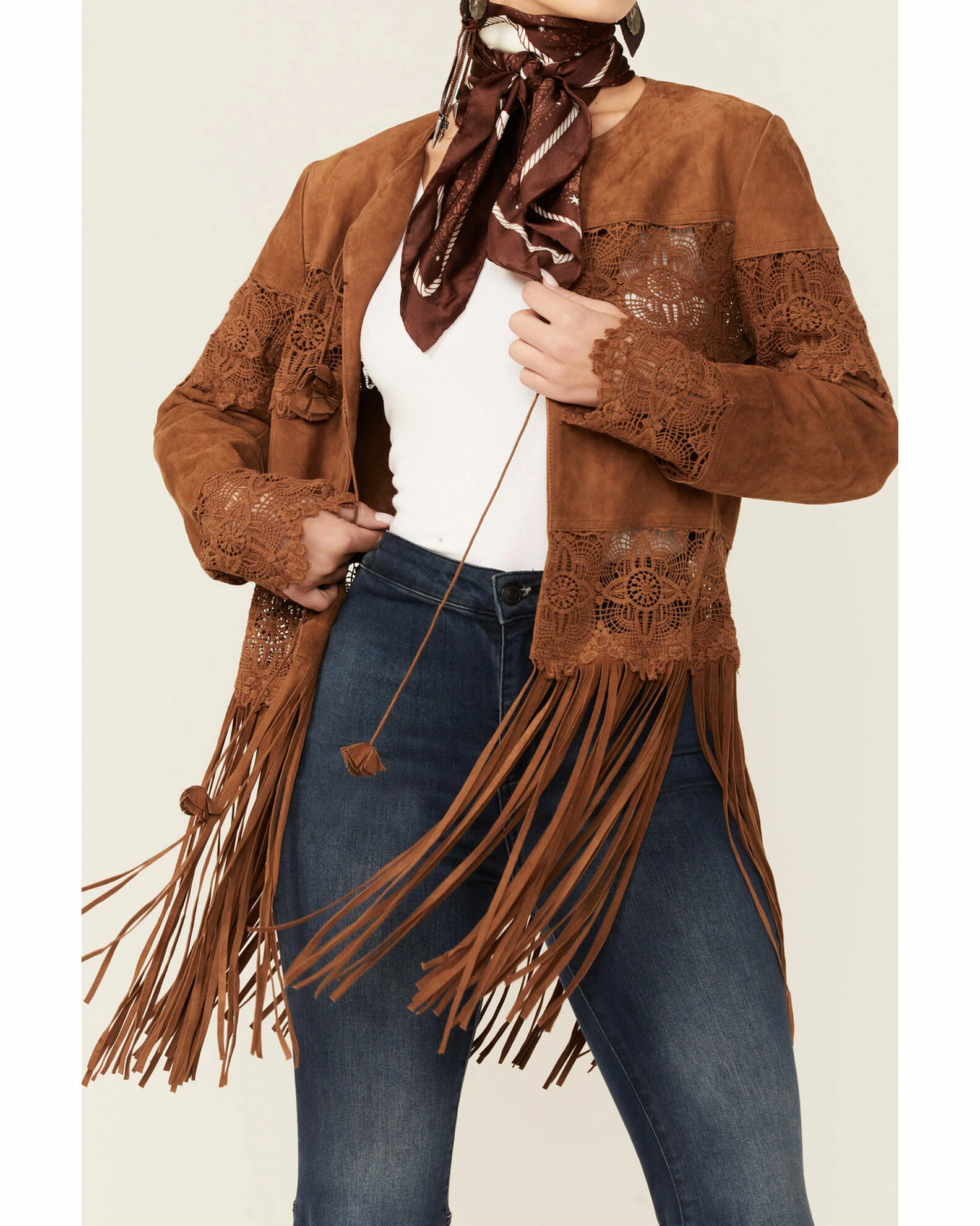Scully Women's Crochet Trim Suede Coat Brown 4 Scully Women's Crochet Trim Suede Coat Brown - Image 2