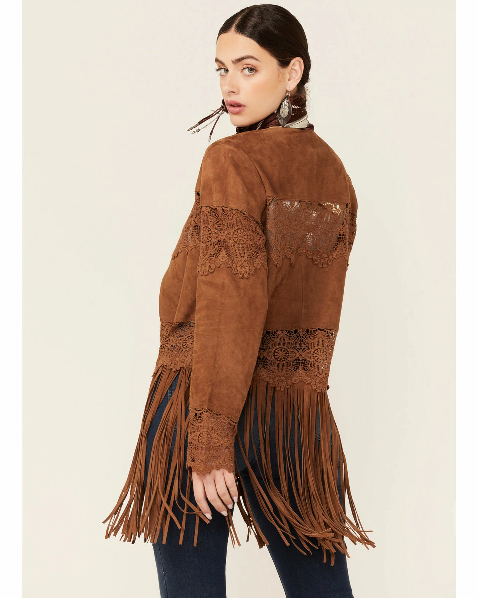 Scully Women's Crochet Trim Suede Coat Brown 5 Scully Women's Crochet Trim Suede Coat Brown - Image 3