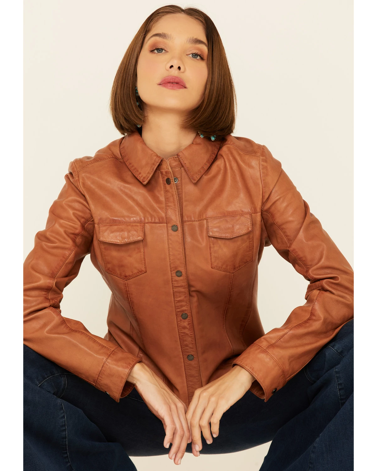 Scully Women's Rich Lamb Lined Snap-Front Leather Shirt Jacket Cognac 7 Scully Women's Rich Lamb Lined Snap-Front Leather Shirt Jacket Cognac - Image 5