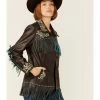 Scully Women's Brown & Turquoise Embroidered Yoke & Fringe Suede Leather Jacket -Scully Shop 2000348622 200 P1