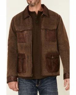 Scully Men's Brown Canvas Leather Trim Zip-Front Jacket 9 Scully Men's Brown Canvas Leather Trim Zip-Front Jacket -Scully Shop 2000350080 200 P3