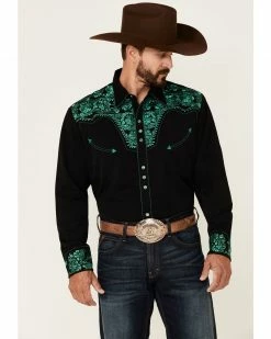 Scully Men's Emerald Embroidered Gunfighter Long Sleeve Snap Western Shirt  Black