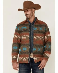 Scully Men's Southwestern Print Button-Doiwn Heavy Shirt Jacket Olive -Scully Shop 2000350087 341 P1 1