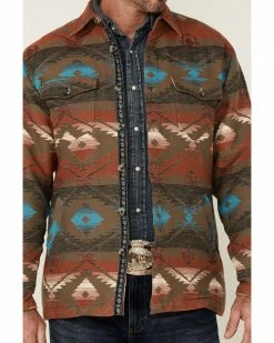 Scully Men's Southwestern Print Button-Doiwn Heavy Shirt Jacket Olive -Scully Shop 2000350087 341 P3
